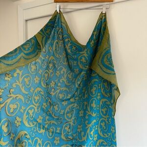 LULU GUINESS Silk Scarf Blue Green Medallion Print